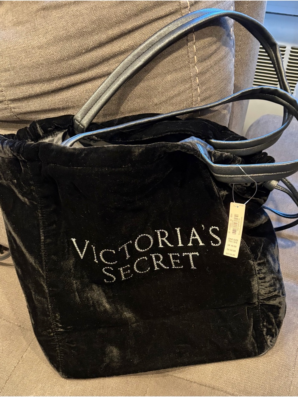 Victoria's Secret Black Velvet Tote with Embroidered Logo